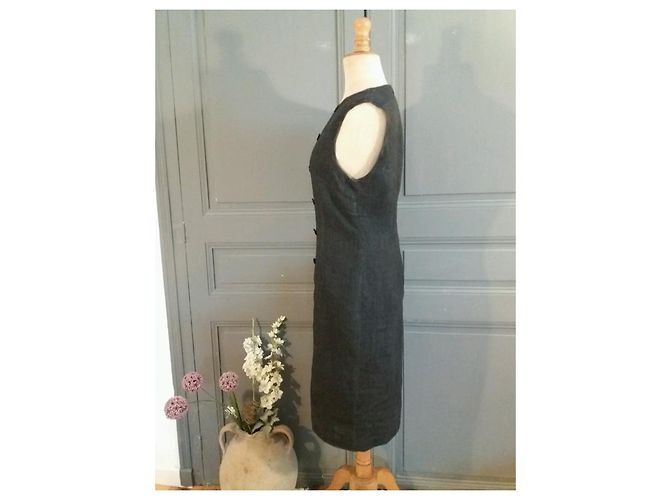 CAROLL Leinenkleid Grau Melange Schwarz - Ansicht 4