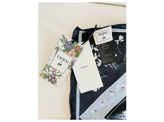 ERDEM x H&M Floral Silk Scarf Foulard Branco Azul Azul claro - vista 4