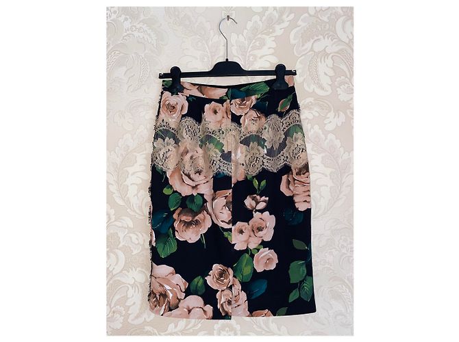Saia lápis Dolce & Gabbana com estampa de rosas e renda Preto - vista 2