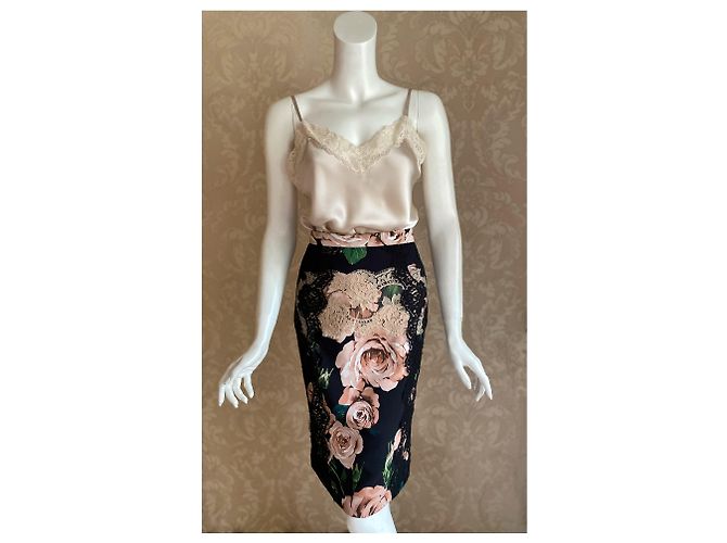Saia lápis Dolce & Gabbana com estampa de rosas e renda Preto - vista 3