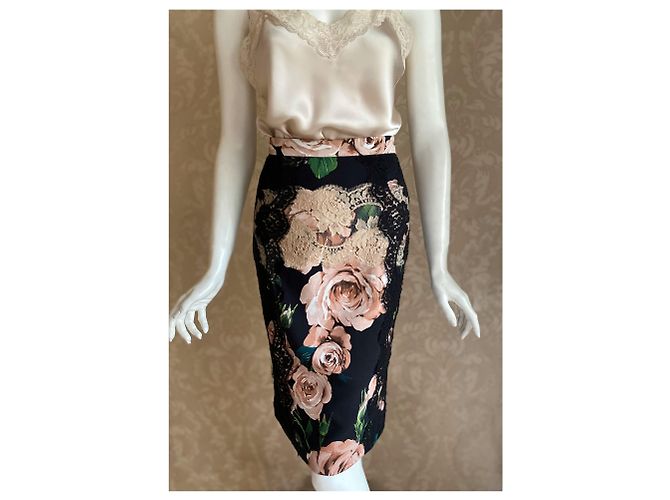 Saia lápis Dolce & Gabbana com estampa de rosas e renda Preto - vista 4