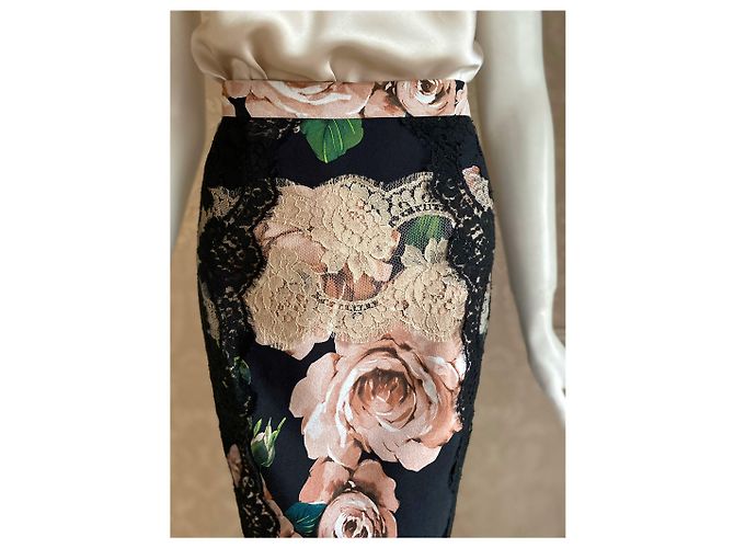 Saia lápis Dolce & Gabbana com estampa de rosas e renda Preto - vista 5