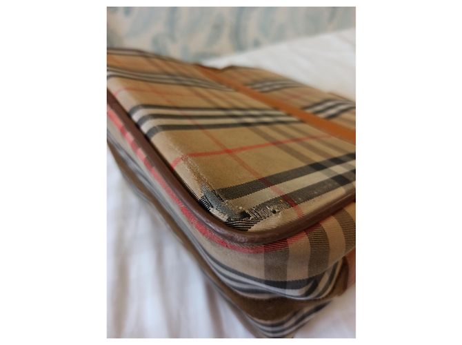 Borsa a tracolla Burberry nera in pelle e tela Nero Rosso Beige Bianco sporco Marrone chiaro - vista 11