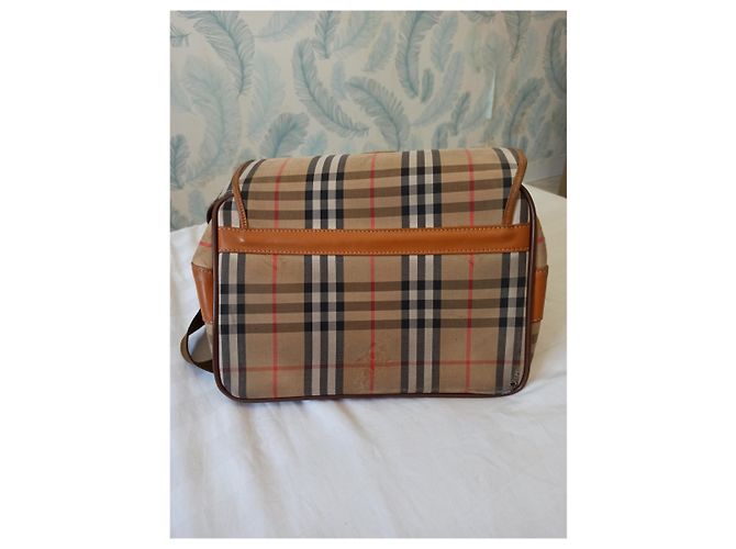 Borsa a tracolla Burberry nera in pelle e tela Nero Rosso Beige Bianco sporco Marrone chiaro - vista 3