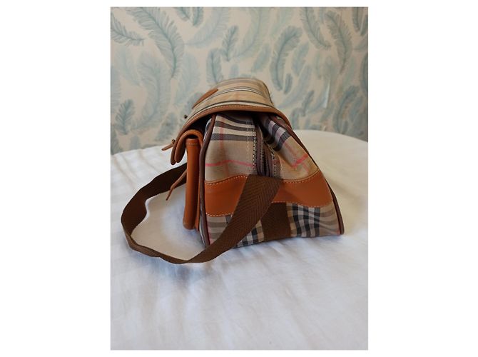 Borsa a tracolla Burberry nera in pelle e tela Nero Rosso Beige Bianco sporco Marrone chiaro - vista 4