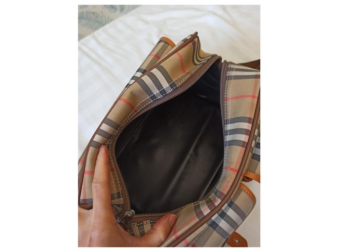 Borsa a tracolla Burberry nera in pelle e tela Nero Rosso Beige Bianco sporco Marrone chiaro - vista 5
