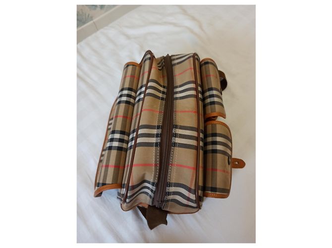 Borsa a tracolla Burberry nera in pelle e tela Nero Rosso Beige Bianco sporco Marrone chiaro - vista 6