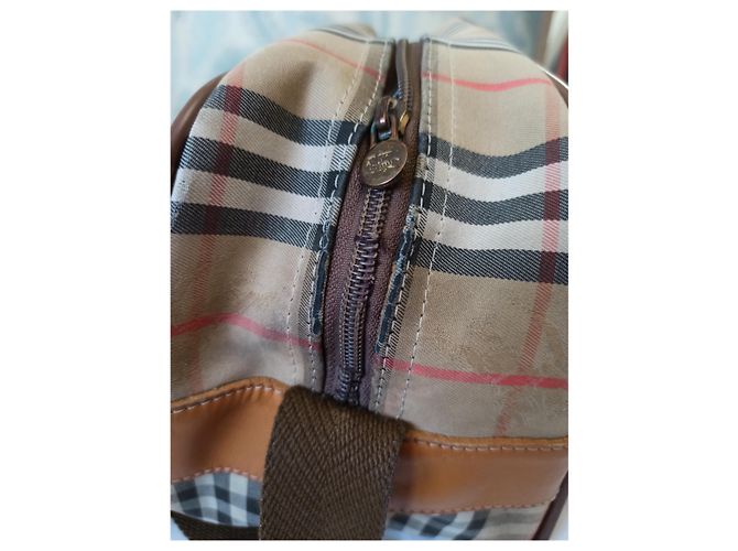 Borsa a tracolla Burberry nera in pelle e tela Nero Rosso Beige Bianco sporco Marrone chiaro - vista 7