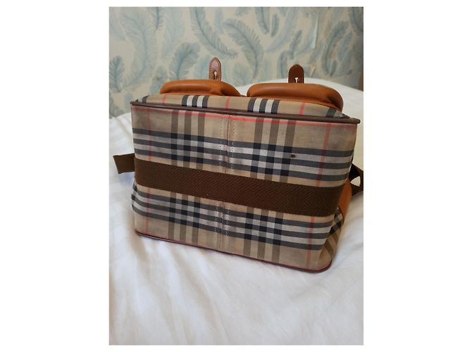Borsa a tracolla Burberry nera in pelle e tela Nero Rosso Beige Bianco sporco Marrone chiaro - vista 9