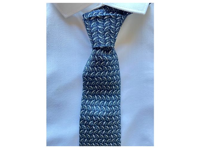 Hermès Tie Lining a Perocan Grey Dark blue - view 2