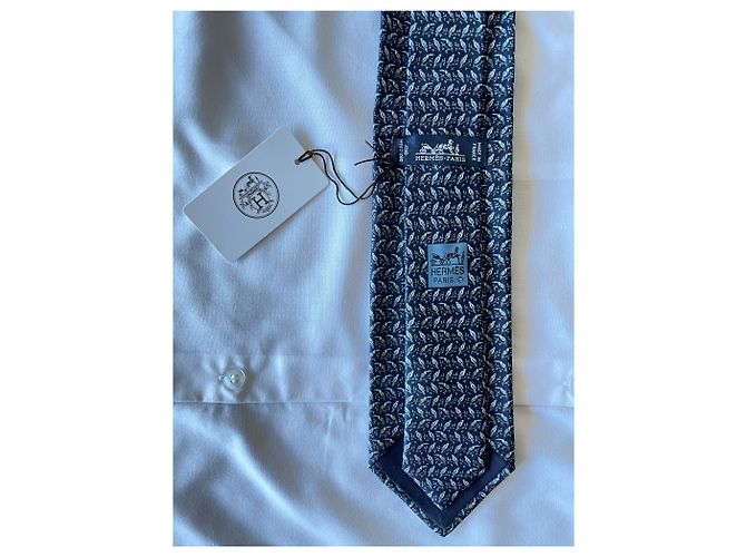 Hermès Tie Lining a Perocan Grey Dark blue - view 4