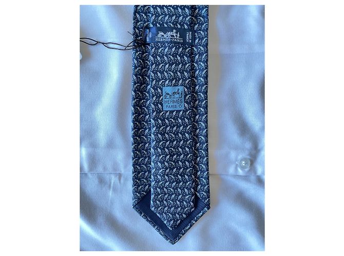 Hermès Tie Lining a Perocan Grey Dark blue - view 5