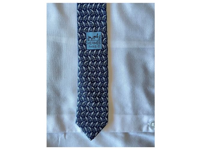 Hermès Tie Lining a Perocan Grey Dark blue - view 7