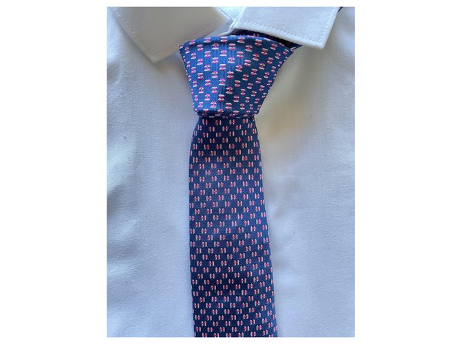 Hermès Tie Tie 7 Cacciatore di sogni Rosa Blu - vista 3