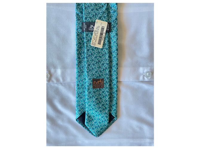 Cravatta Hermès Fers en Vrac in seta jacquard verde Verde chiaro - vista 6