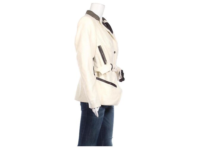 Autre Marque Giacca Sportalm in lana e pelle beige XL - vista 3