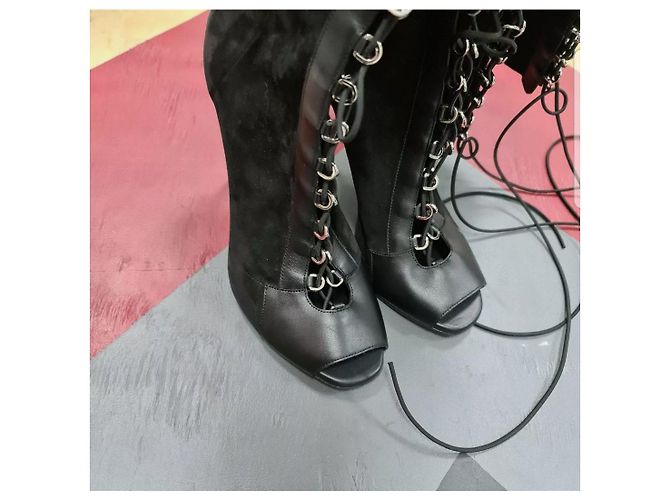 Balmain Campbell lace-up leather-trimmed stretch-suede thigh boots - view 3