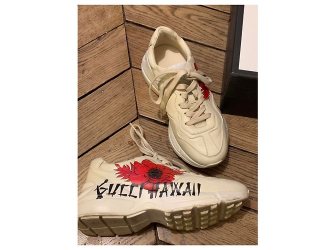 Gucci Rhyton Sneaker Beige Leder Blumen - Ansicht 5