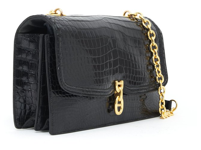 Chaîne d'ancre Hermès CATENA DI ANCORAGGIO CROCO NERA Nero - vista 3