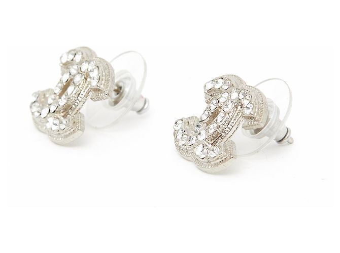 Chanel SILVER CC RHINESTONES STUD M Prata - vista 2