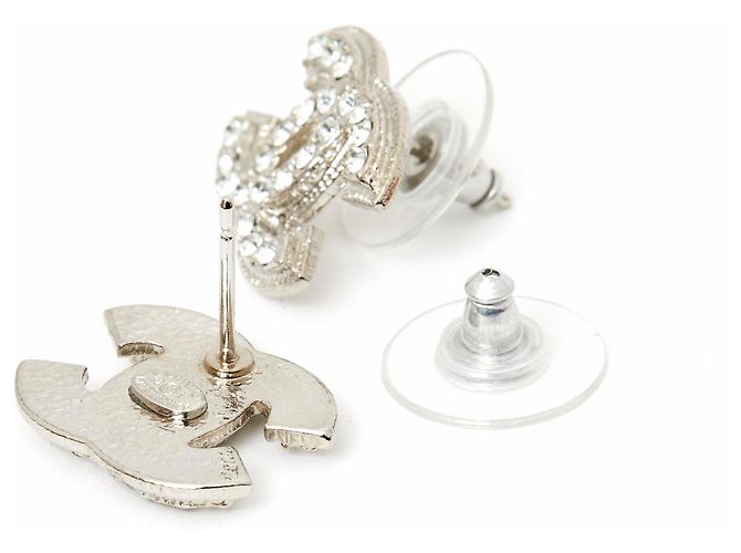Chanel SILVER CC RHINESTONES STUD M Prata - vista 3