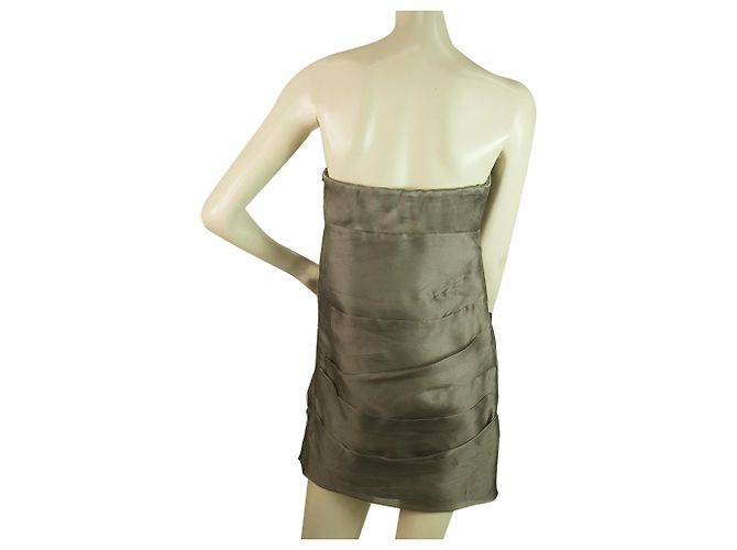 Jay Ahr Taupe Brown Trägerlos 100% Seide Mini Länge Kleid Größe S. - Ansicht 2