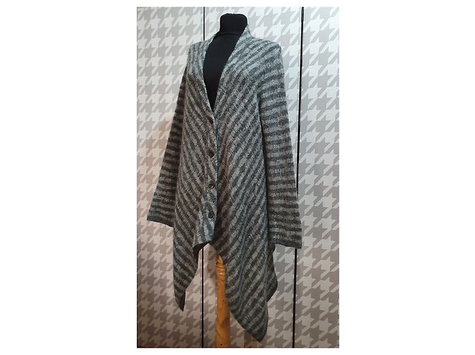 Autre Marque Oska graue lange gestreifte Strickjacke Wolle Alpaka - Ansicht 2