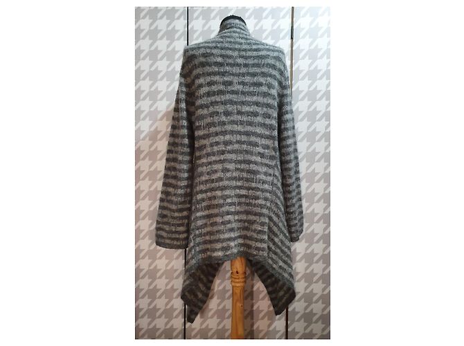 Autre Marque Oska graue lange gestreifte Strickjacke Wolle Alpaka - Ansicht 3