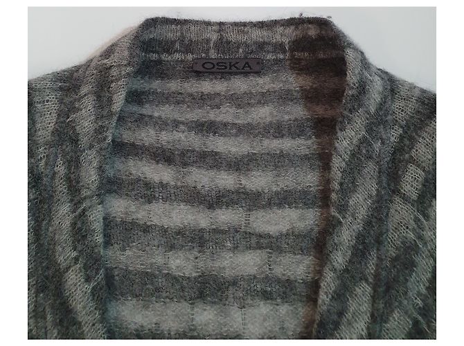 Autre Marque Oska graue lange gestreifte Strickjacke Wolle Alpaka - Ansicht 5
