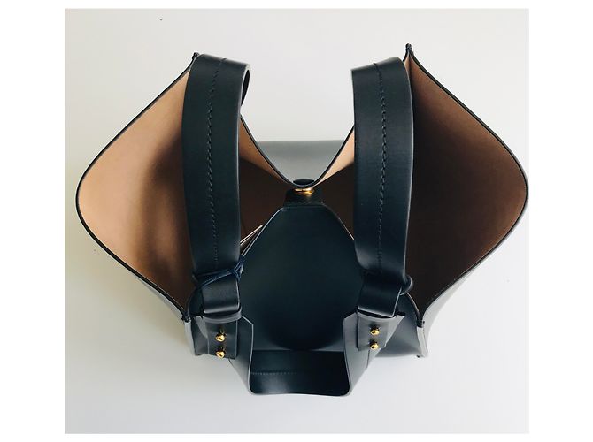 Sophie Hulme Bolso cubo grande de piel Negro Gold hardware - vista 19