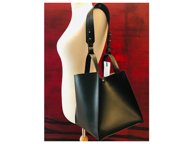 Sophie Hulme Bolso cubo grande de piel Negro Gold hardware - vista 30