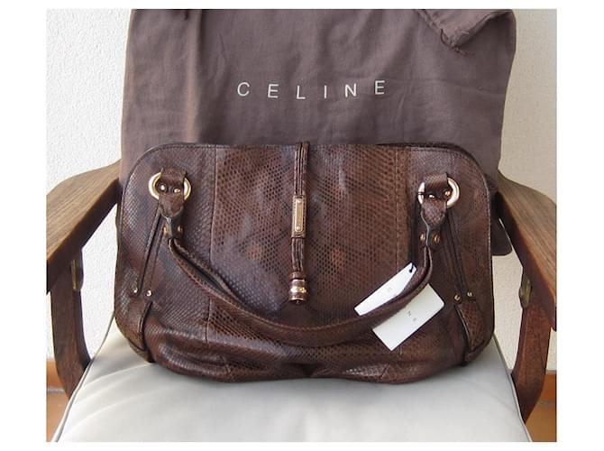 Sac à main Céline en python chocolat - vue 2