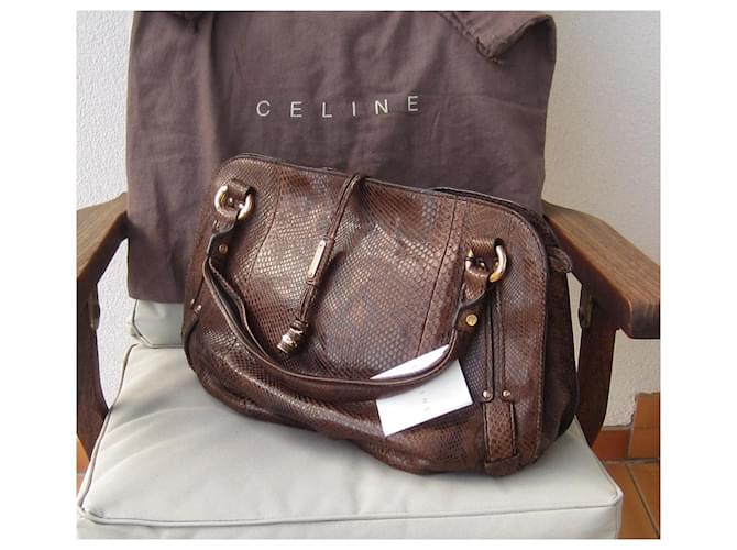 Sac à main Céline en python chocolat - vue 6