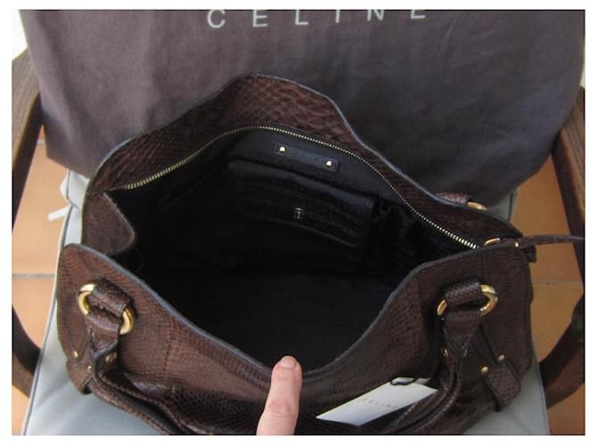 Sac à main Céline en python chocolat - vue 8