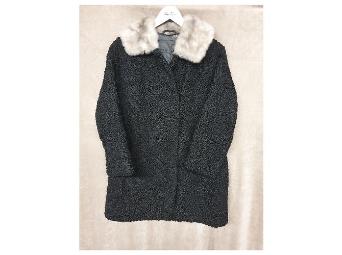 Autre Marque Abrigo de astracán negro con cuello de pelo - vista 10