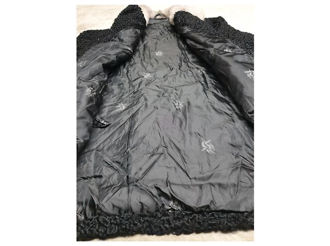 Autre Marque Abrigo de astracán negro con cuello de pelo - vista 7