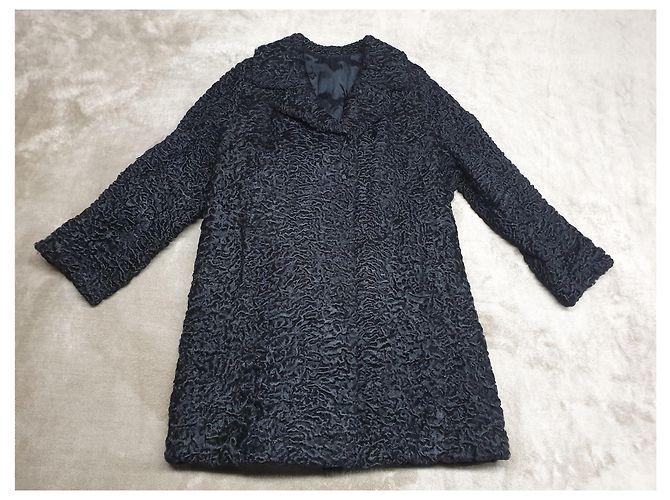 Autre Marque Manteau en fourrure astrakhan noir - vue 7