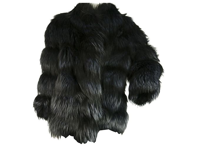 MANZARI Silver Fox Pelzjacke in erstaunlicher Mitternachtsblau-Farbe! Größe 40 Schwarz - Ansicht 7