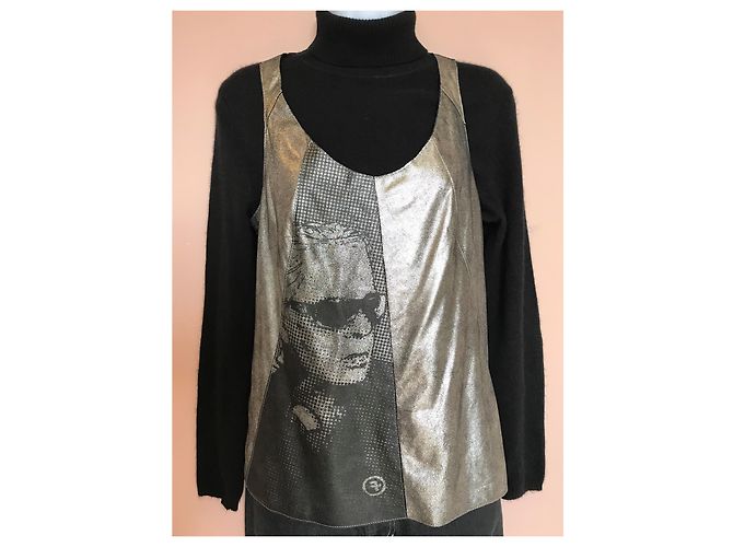 Karl Lagerfeld Leder Tanktop Silber - Ansicht 11