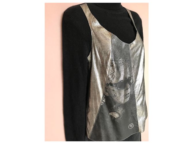 Karl Lagerfeld Leder Tanktop Silber - Ansicht 12