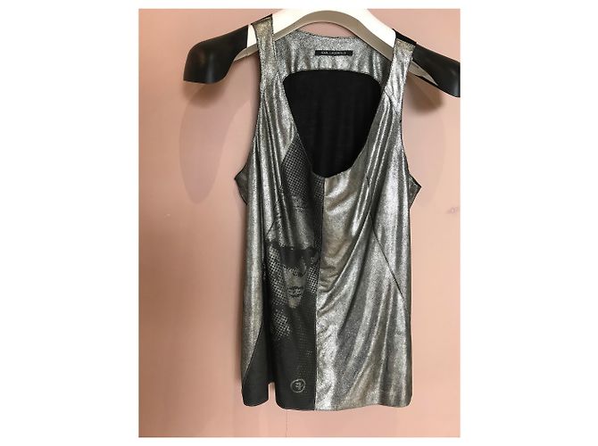 Karl Lagerfeld Leder Tanktop Silber - Ansicht 5