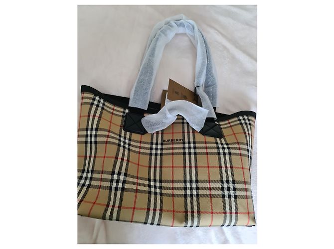 BURBERRY Austen Einkaufstasche aus Leinen mit Karomuster Beige - Ansicht 11