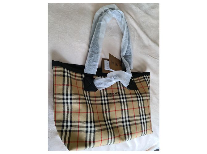 BURBERRY Austen Einkaufstasche aus Leinen mit Karomuster Beige - Ansicht 12