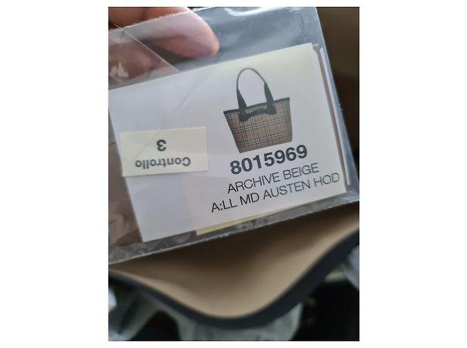 BURBERRY Austen Einkaufstasche aus Leinen mit Karomuster Beige - Ansicht 14