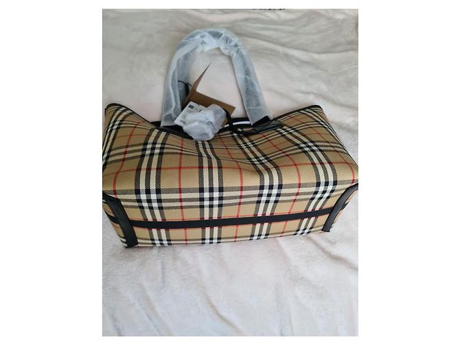 BURBERRY Austen Einkaufstasche aus Leinen mit Karomuster Beige - Ansicht 2