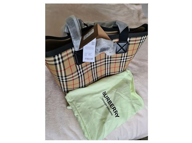 BURBERRY Austen Einkaufstasche aus Leinen mit Karomuster Beige - Ansicht 4
