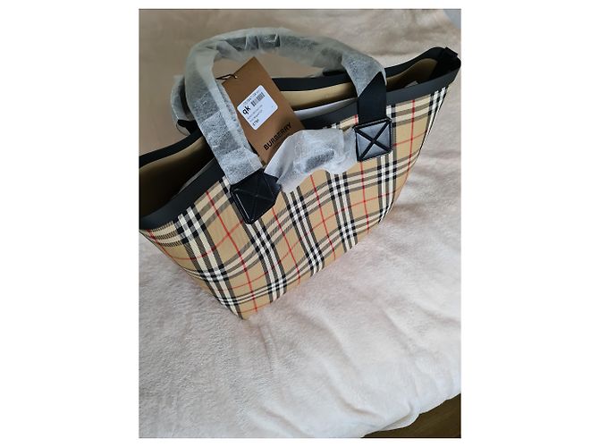 BURBERRY Austen Einkaufstasche aus Leinen mit Karomuster Beige - Ansicht 5