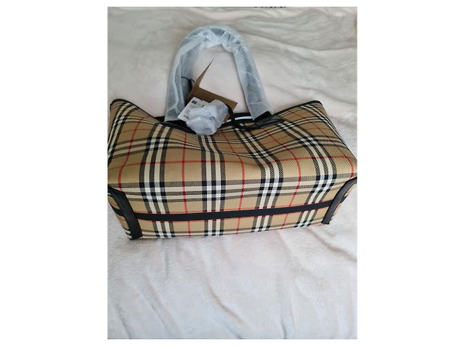 BURBERRY Austen Einkaufstasche aus Leinen mit Karomuster Beige - Ansicht 7