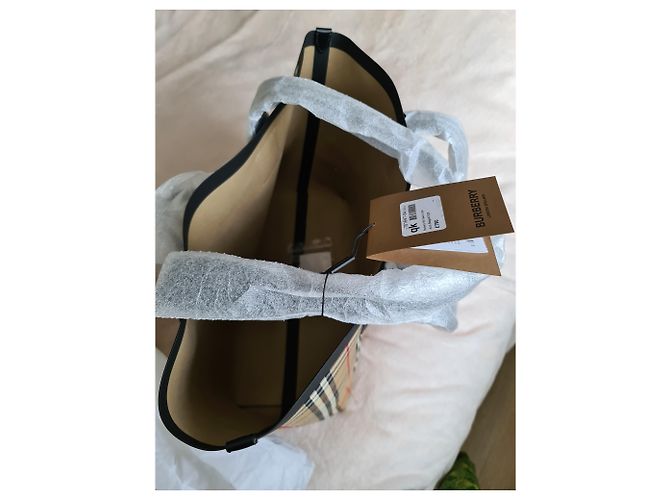 BURBERRY Austen Einkaufstasche aus Leinen mit Karomuster Beige - Ansicht 9