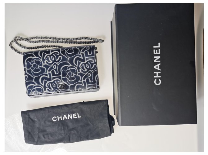 Wallet On Chain Chanel WOC Grau Marineblau - Ansicht 2